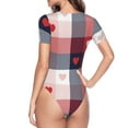thumbnail image 4 of Haiem Heart Plaid Women's Crew Neck Short Sleeve Bodysuit Tops Stretchy Slim Basic-Medium, 4 of 9