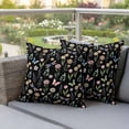 thumbnail image 4 of Spring Flowers Pillow Covers 2 Pack Watercolor Pink White Floral Leaf Butterfly Dragonfly Black Pillowcase Waterproof Outdoor Throw Pillow Cover for Patio Garden Square Cushion 24”x24”, 4 of 9