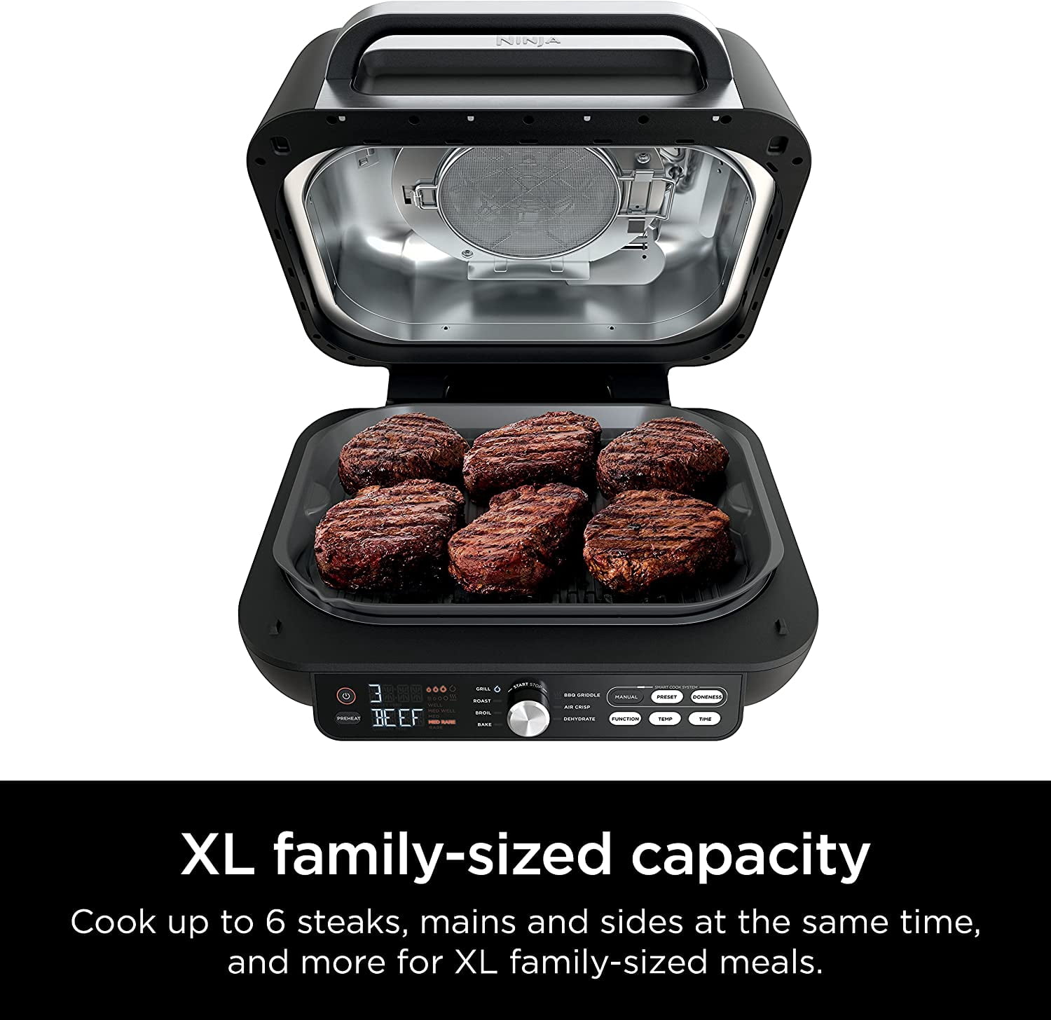 Restored Ninja IG651 Foodi Smart XL Pro 7in1 Indoor Grill/Griddle Combo, with Griddle, Air Fry, Dehydrate & More, Pro Power Grate, Flat Top Griddle, Crisper, Smart Thermometer, Black (Refurbished)