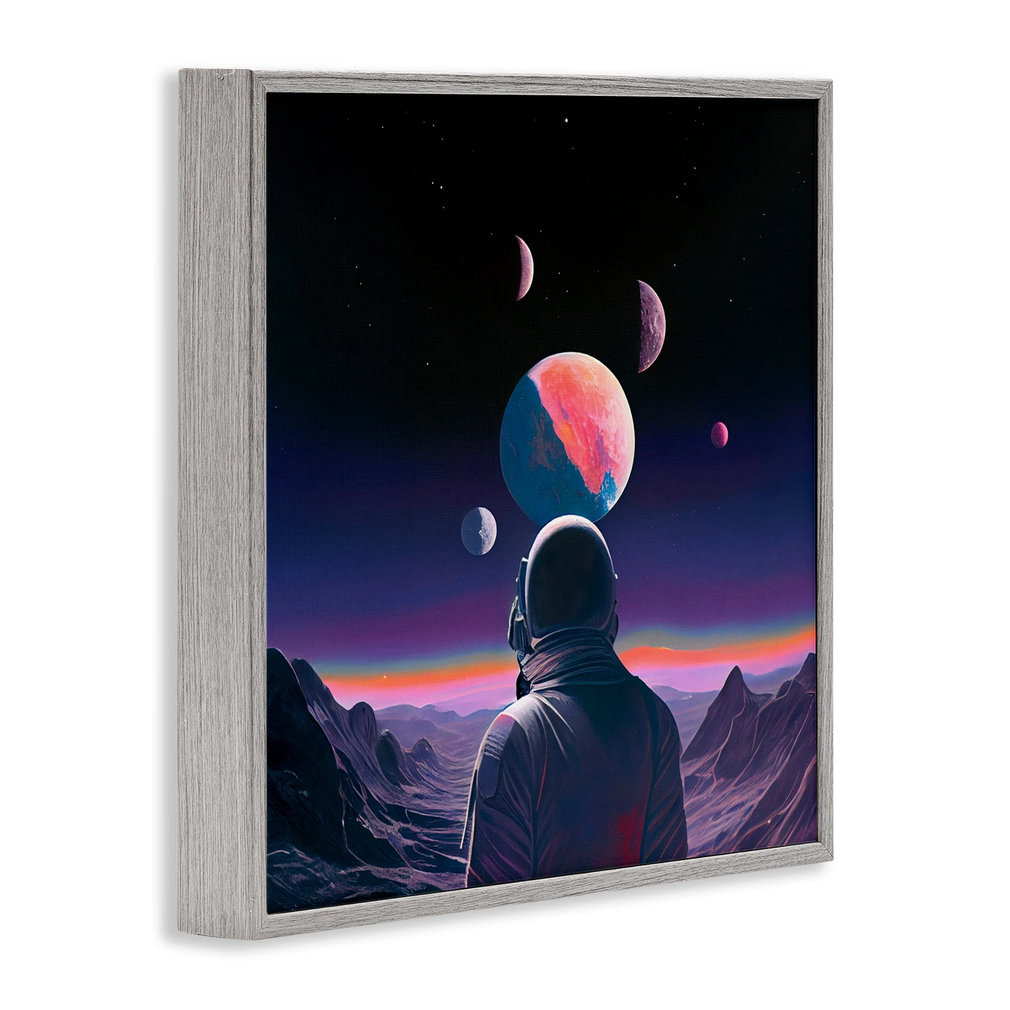 Astronaut & Purple Toned Terrain Gray Framed Giclee Art, design by Sasha