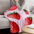 thumbnail image 3 of Red Pink Strawberry Blanket Soft Cozy Warm Throw Blanket for Couch, Plush Fuzzy Flannel Fleece Blankets for Sofa, Spring Summer Botanical Watercolor Bed Blankets Lightweight Gifts for Women, 40"x50", 3 of 9