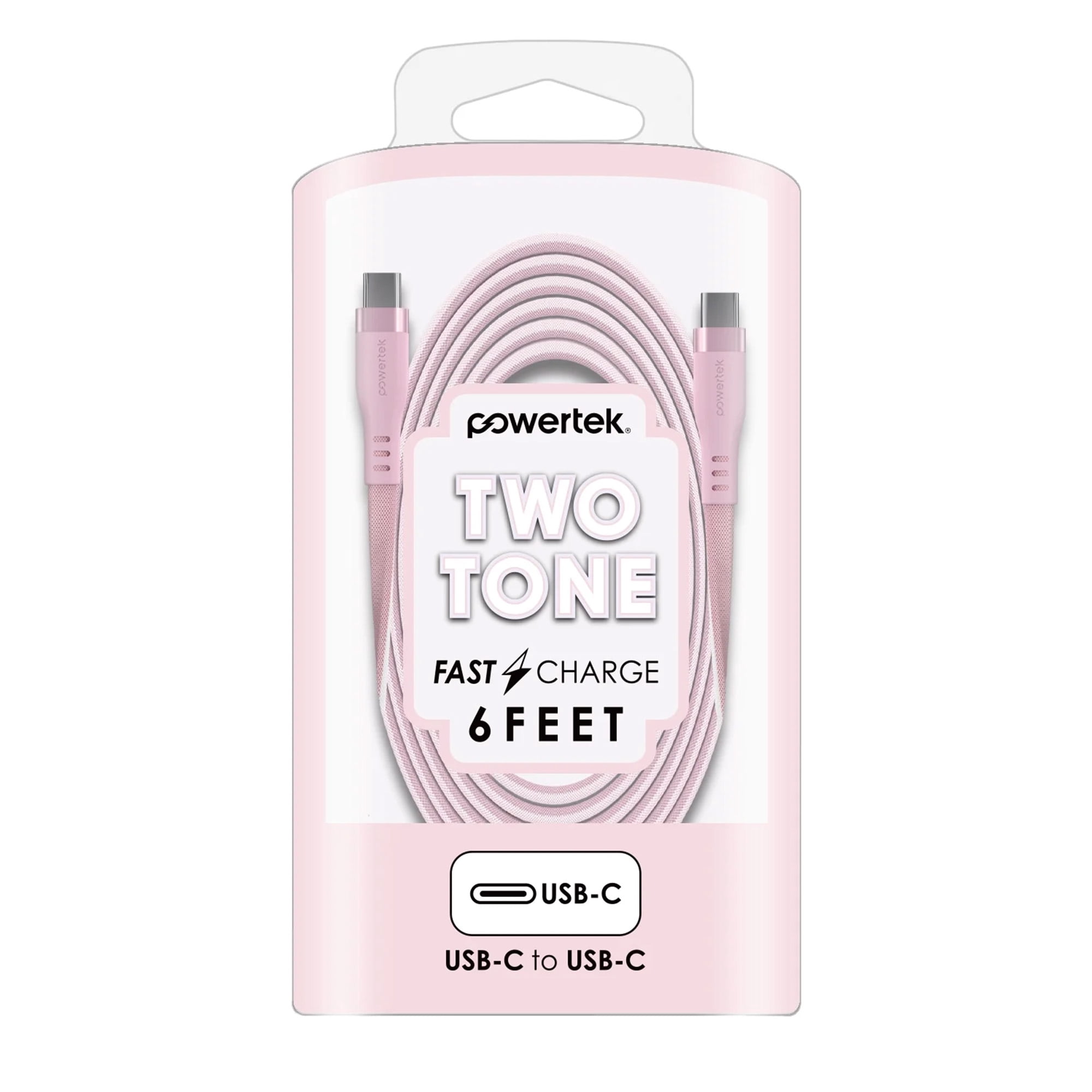 Powertek USB-C to USB-C Two-Tone Pastel Fast Charge Cable, 6 ft, Pink