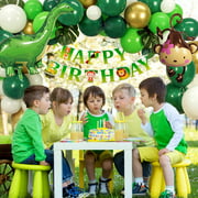YANSION Dinosaur Birthday Party Decorations, Kid Dinosaur Party Decorations, Happy Birthday Banner with Big Dinosaur Party Balloons Jungle Dinosaur Cake Topper