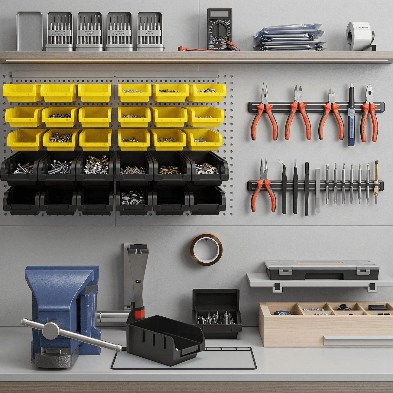 Wall Mounted Storage Bins 30PCS, Garage Storage Bins with Pegboard, Small Parts Organizer, Plastic Bolt Bin Screw Organizer, Nut & Bolt Hardware Organizer for Workshop Garage (Yellow & Black)