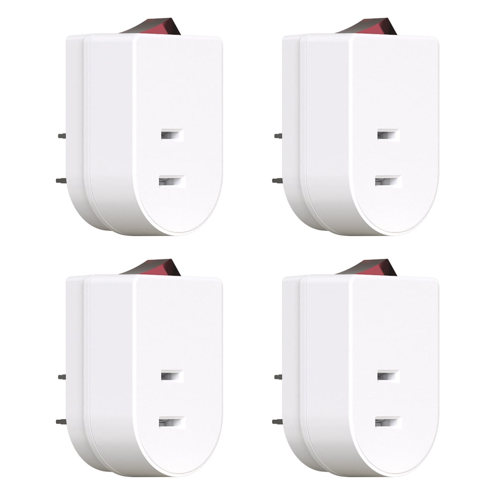 ELEGRP  2 Prong Single outlet Adapter Plug with Red Indicator On/Off switch, White( 4 pack)