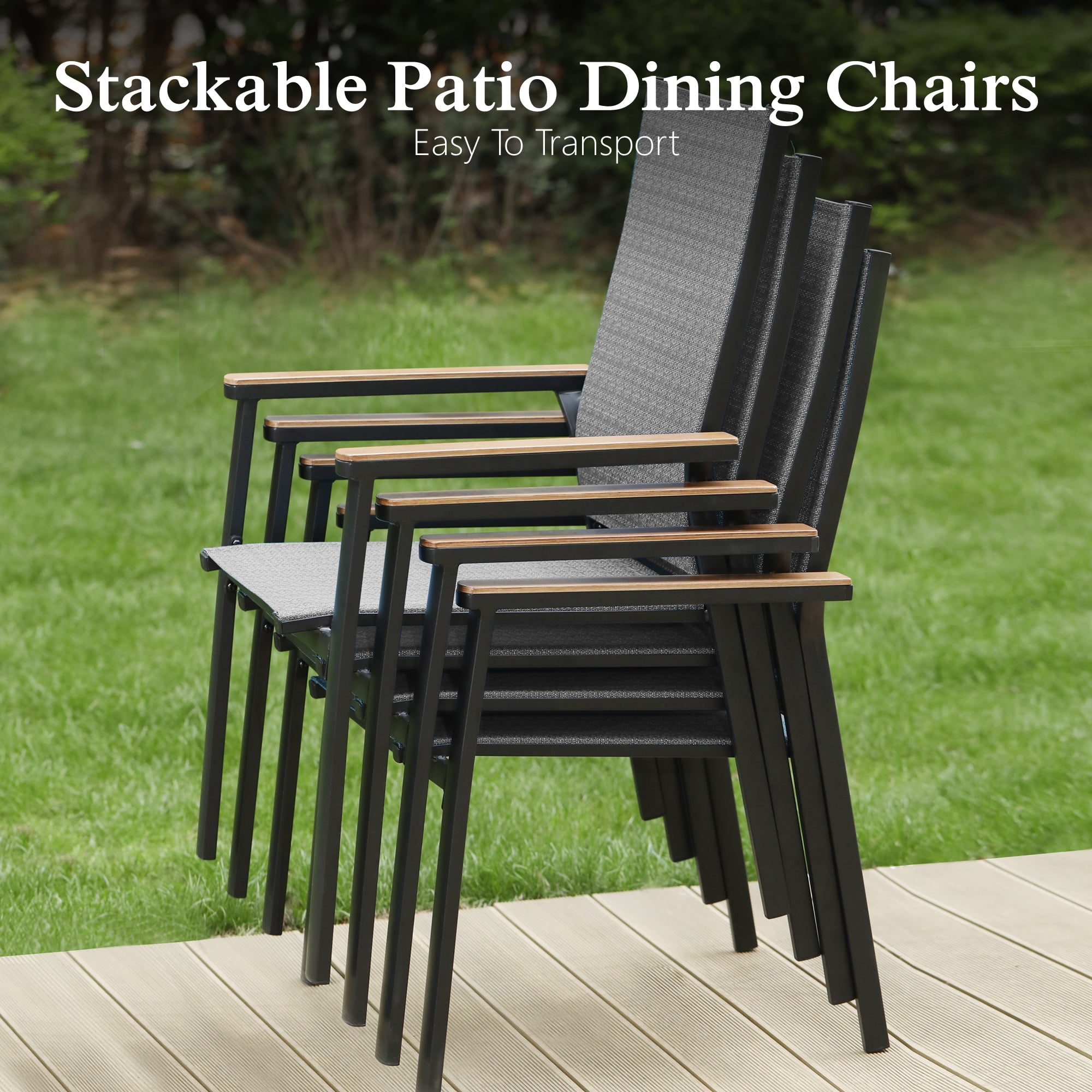 Sophia&William 9-Piece Aluminum Outdoor Patio Dining Set Stackable Textilene Chairs & 60" Square Metal Table Furniture Set, Gray