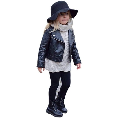 

Autumn Winter Girl Boy Kids Baby Outwear Leather Coat Short Jacket Clothes