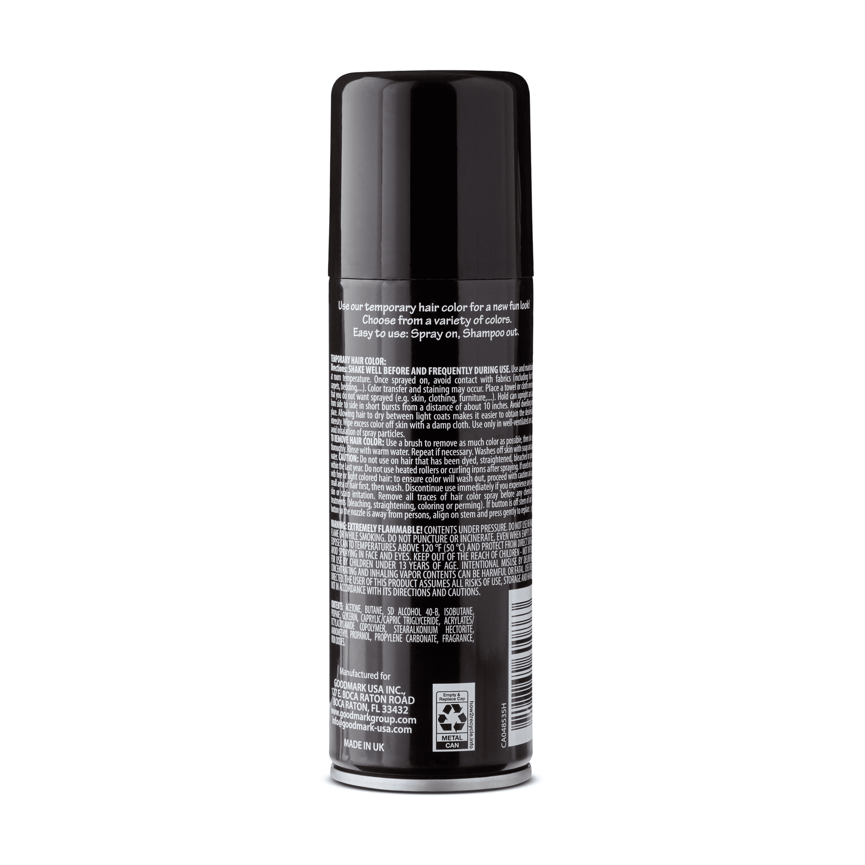 Black Hair Spray, Halloween Accessory, Temporary Color, 3oz,  by Goodmark USA