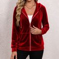thumbnail image 7 of Karymi Zip‑Up Velvet Hooded Jackets for Women, Drawstring Hood Long Sleeve Casual Outerwear with Kangaroo Pocket, 7 of 7
