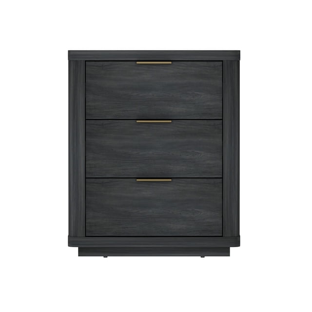 Table de Nuit Moderne Evelyn avec 3 Tiroirs à Extension Complète en Gris Anthracite