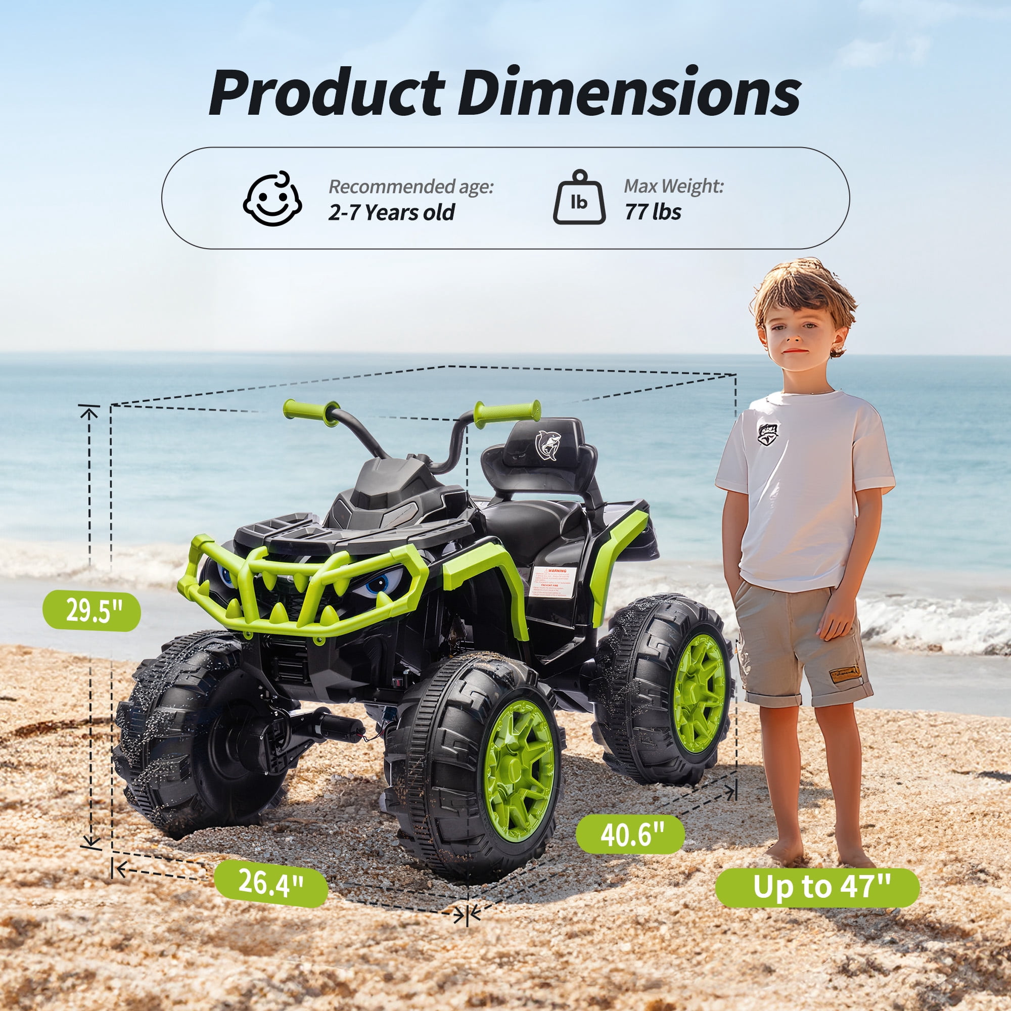 Hikiddo 24V Kids ATV 4-Wheeler, 24 Volt 4WD Ride on Toy for Big Kid w/ 4x200W Motor, 5.6Mph Max Speed - Green