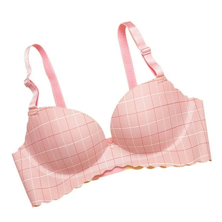 

Rumida Seamless Plaid Wirefree Bra Comfortable Breathable Push Up Adjustable Women Bra women daily Seamless Plaid Wirefree comfortable breathable bra Pink 32/70ab
