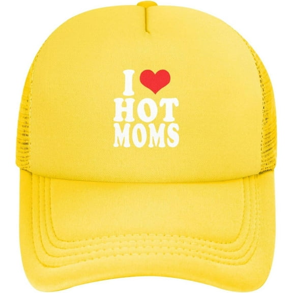 I Love hot Moms Baseball Hats Classic Solid Color Adjustable Mesh Baseball Cap for Men Women Black