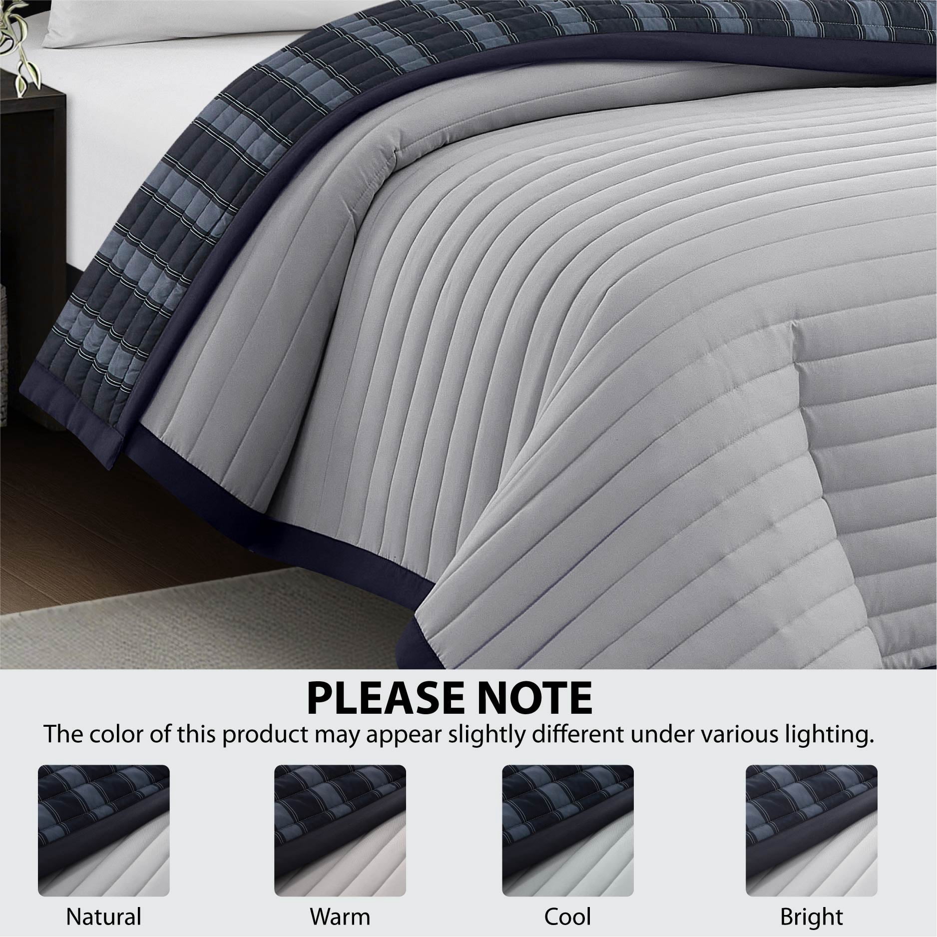 Mainstays Grey Striped Reversible Quilt, Full/Queen, 86" x 90"