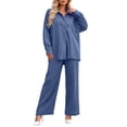 thumbnail image 5 of Zekutng 2 Piece Sets for Women Textured Button Down Shirt Wide Leg Pant 2-Piece Linen Co-ord Set,Sizes S-2XL, 5 of 6