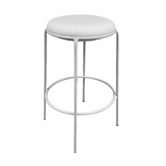 Benjara Neni 30" Barstool Set of 2- Round Cushioned Seat- White Faux Leather
