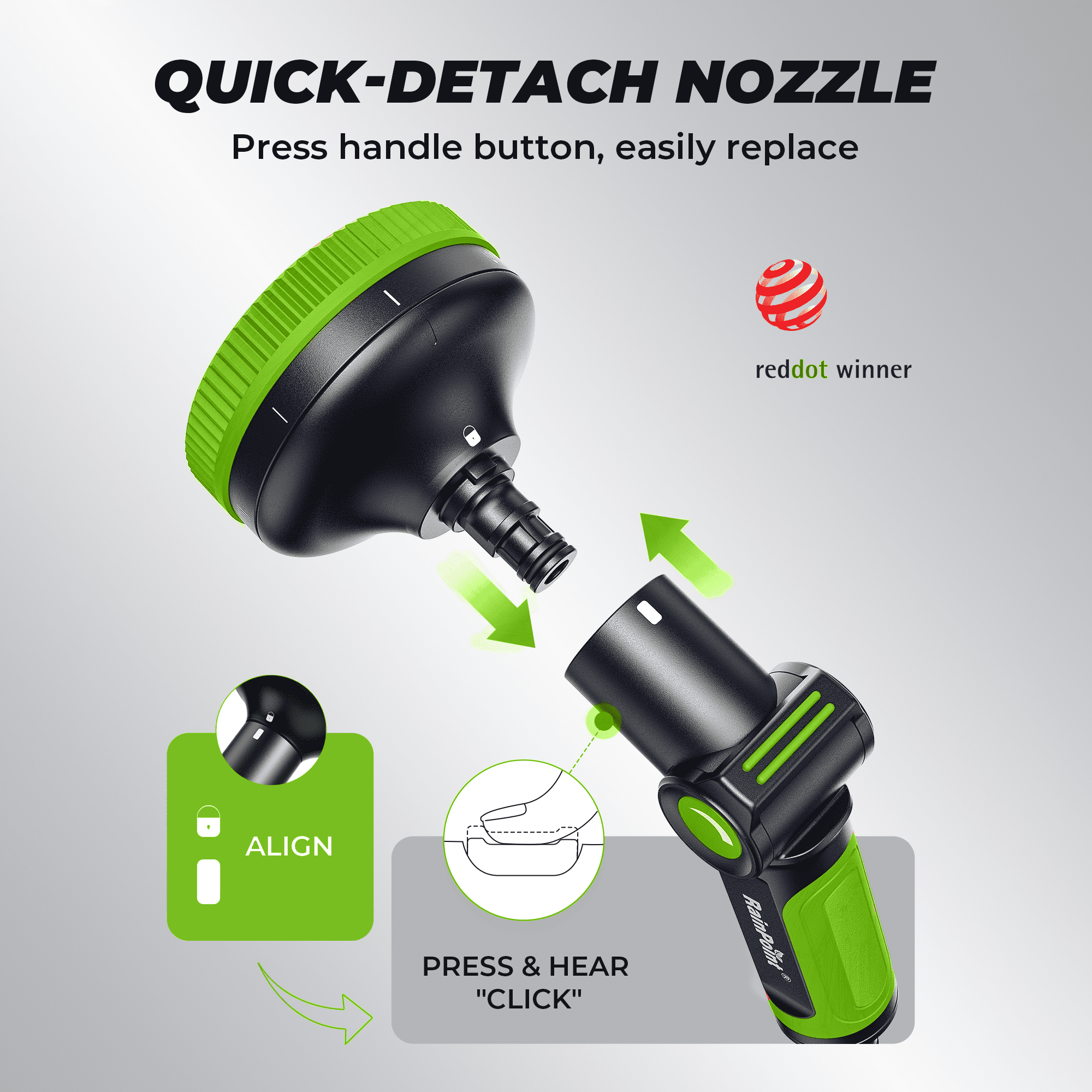RainPoint Garden Hose Nozzle Thumb Control, Detachable High Pressure 3-Spray Patterns Nozzle and Extra Large 8-Spray Patterns Nozzle for Watering and Cleaning