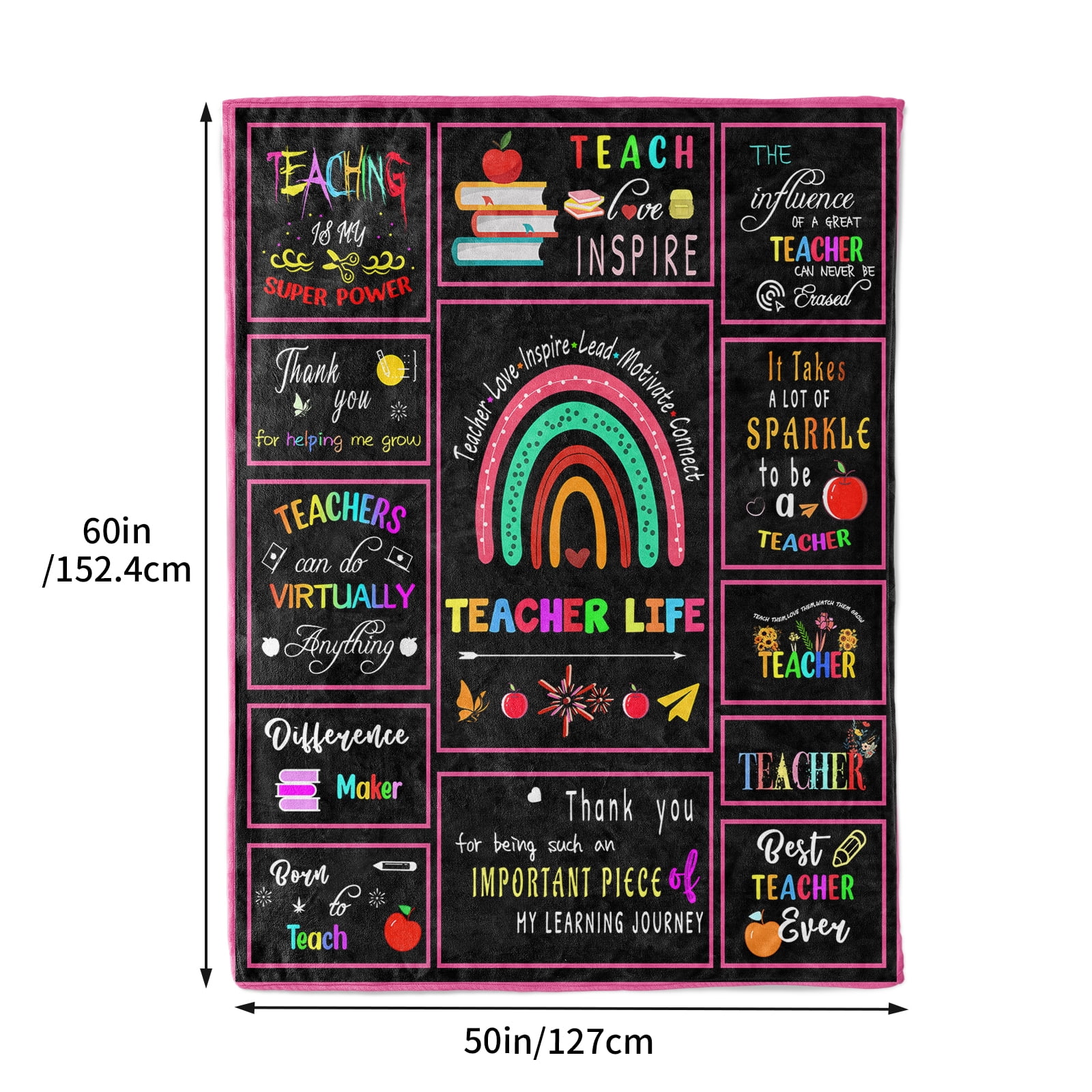 Funnil Teacher Gifts Blanket Teacher Appreciation Gifts for Women Men,Best Teacher Birthday Gifts,Teacher's Day,Graduation Gifts,Thank You Teacher Gifts from Students 50x60" Black