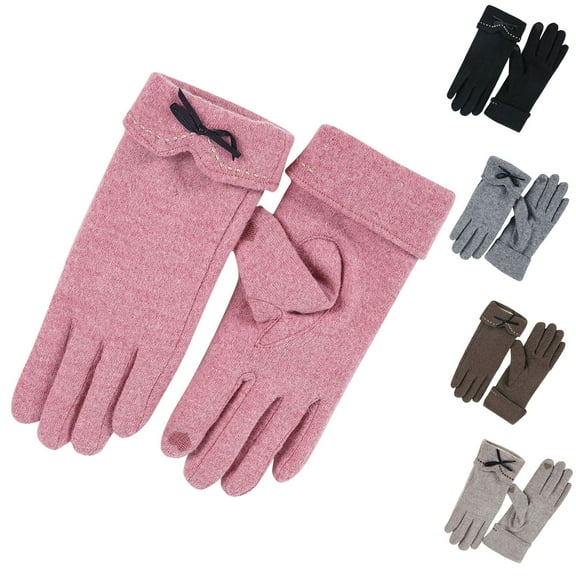 UTSJKR Women's Cute Bowtie Winter Warm Wool Touchscreen Gloves Thick Soft Comfortable Casual Solid Color Gloves Coffee