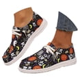 thumbnail image 3 of YLYL Halloween Women's Canvas Sneakers Skeleton Pumpkin Printed Low Top Lace up Fashion Casual Slip-On Walking Shoes, 3 of 9