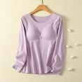 thumbnail image 2 of cfhntfmh Womens Pajamas with Built in Bra Long Sleeve Round Neck Soft Lounge Tees Breathable Comfy Sleepwear（Purple,Large), 2 of 7