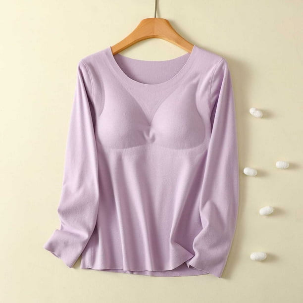 Pijama de manga larga para mujer, ropa gruesa y pantalones de invierno, con almohadilla de pecho desmontable, cuello redondo, para el hogar, blusa modal de manga larga.