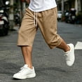 thumbnail image 6 of Guluxicc Men's Cropped Pants with Pockets Plus Size Elastic Waist Drawstring Loose Straight Leg Trousers for Everyday Wear Summer Casual Outfits, 6 of 8