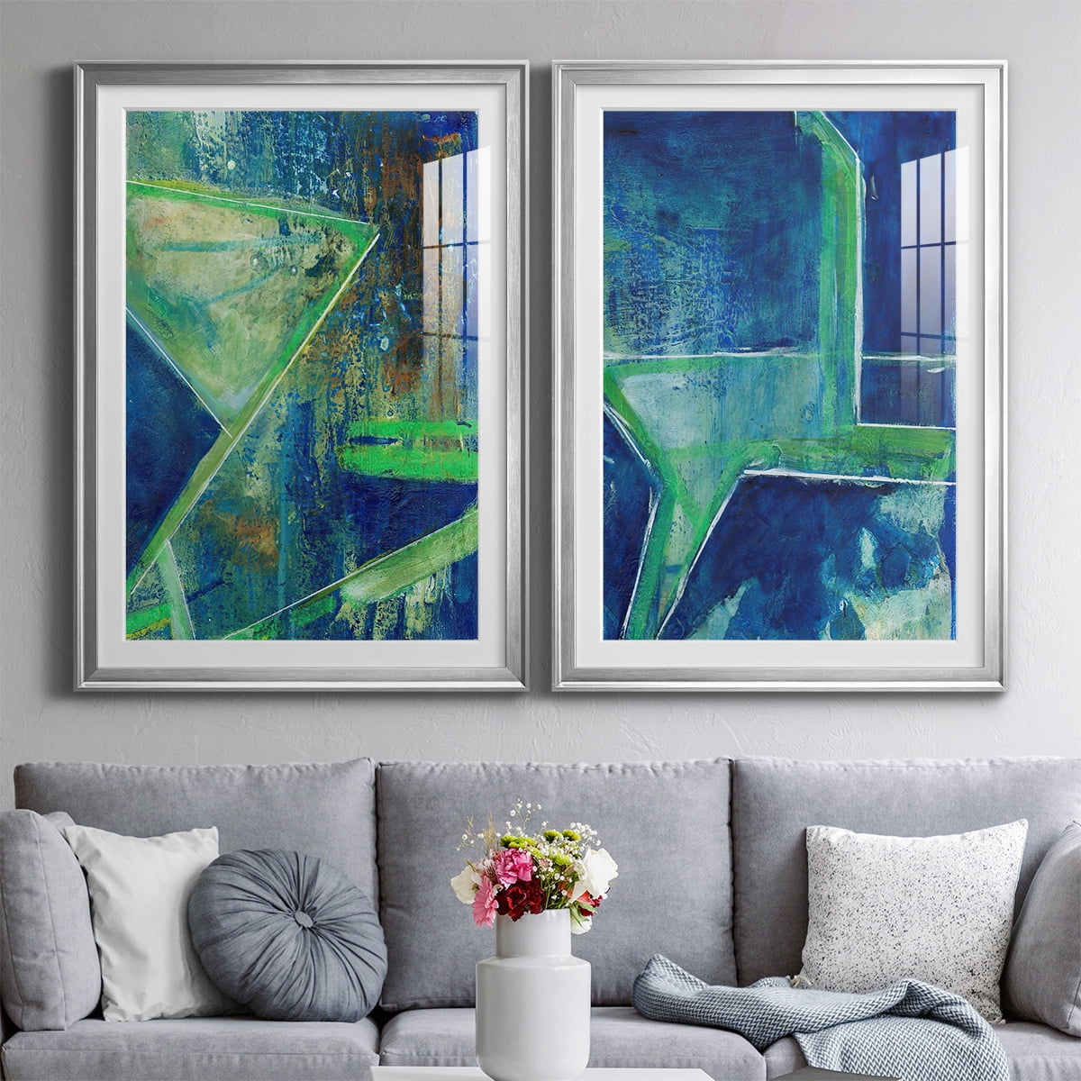 Wexford Home Geometric in Cool VII Premium Framed Print, 22.5" x 30.5" - Ready to Hang, Silver (Set of 2)