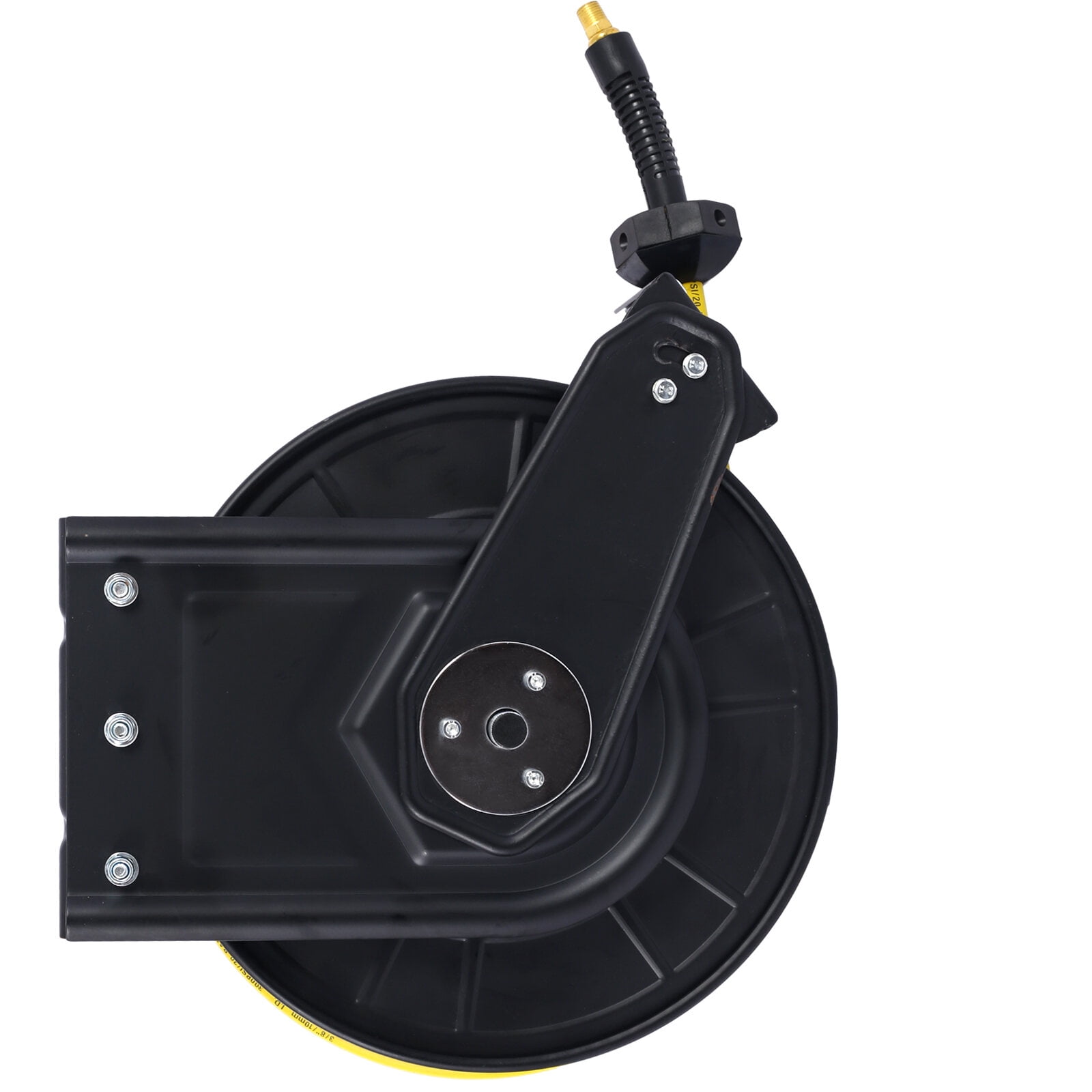 , Air Reel Retractable 3/8" Inch x 50' Feet Premium Commercial Flex Hybrid Polymer Hose Max 300 PSI Heavy Duty Steel Frame, Black ,Steel ,