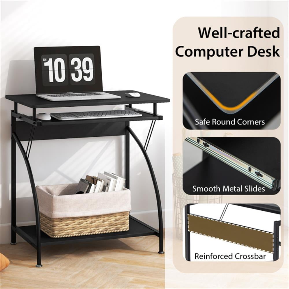 Demi Bonn 27.5" Laptop Table Computer Desk for Small Spaces with Pull-out Keyboard Tray, Small Home Office Desk Study Writing Table, Black