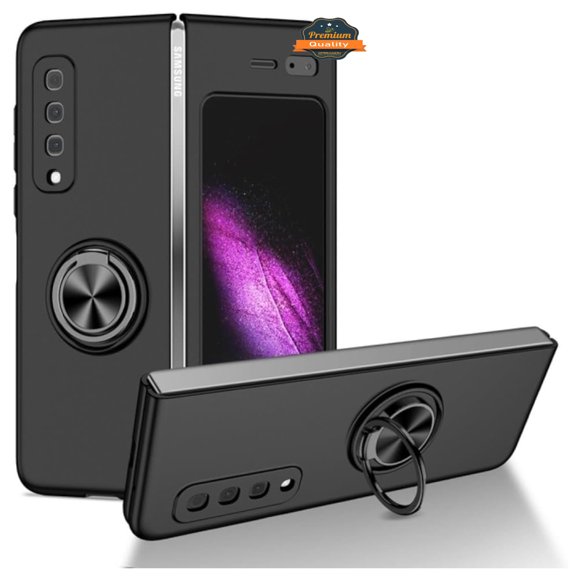Phone Case for Samsung Galaxy Z Fold 7 Matte Silicone TPU Rubber Magnetic with 360° Ring Stand Grip Shockproof Slim Hybrid Cover Fit for Galaxy Z Fold 7 (Black)