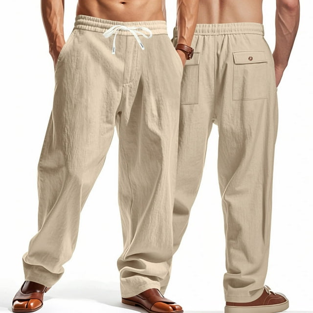 asjyhkr Pantalons en Lin pour Hommes Jambes Larges avec Cordon Élastique Pantalons Décontractés pour Entraînement Course avec Poches