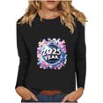 thumbnail image 2 of Styesk Chemises à Manches Longues pour Femmes Nouvel An T-shirt Décontracté Imprimé Col Rond Manches Longues, 2 of 4