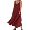 thumbnail image 3 of BiZtdJrK Summer Dresses for Women 2025 Cotton Linen Sleeveless Spaghetti Strap Long Dress Elegant Flowy Dressy Casual Beach Vacation Maxi Dresses with Pockets Wine XXXL Back to School Sales, 3 of 7