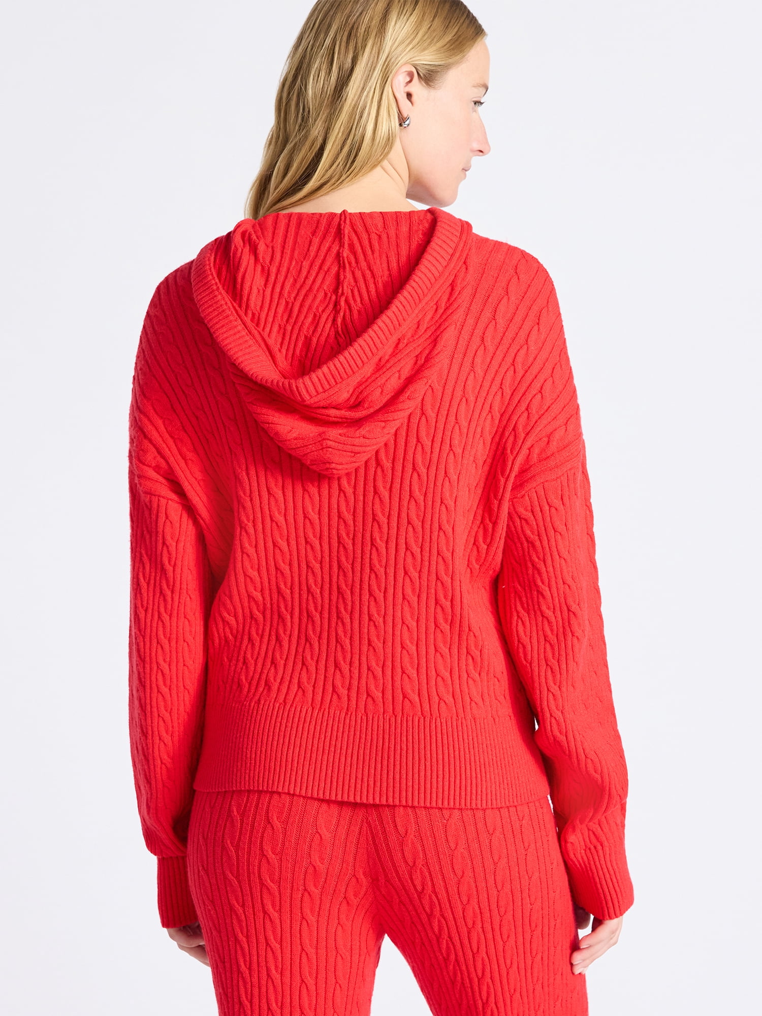 Free Assembly Women's Cozy Yarn Cable Knit Hoodie Sweater, Midweight, Size XS-XXL