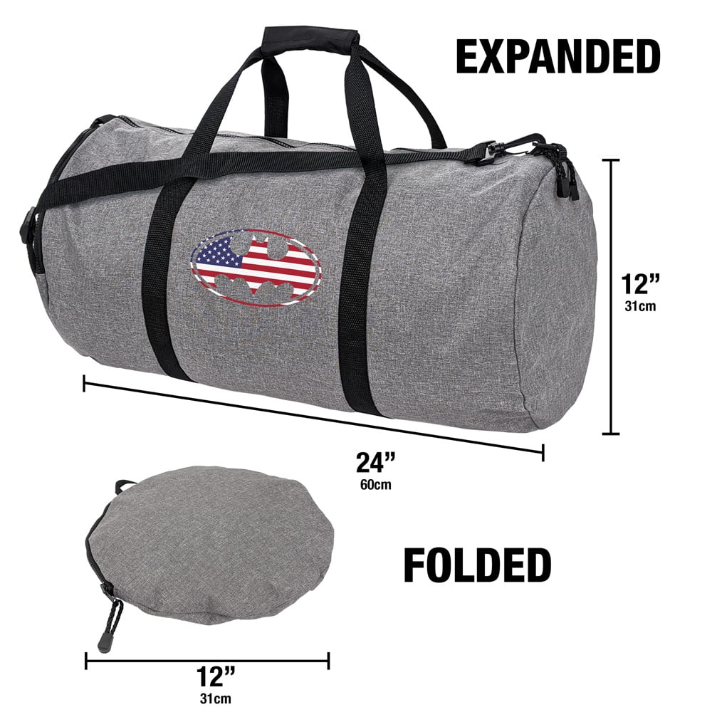 Batman USA American Flag Shield Logo Lightweight Duffel Bag for Sports and Gym Packable for Travel