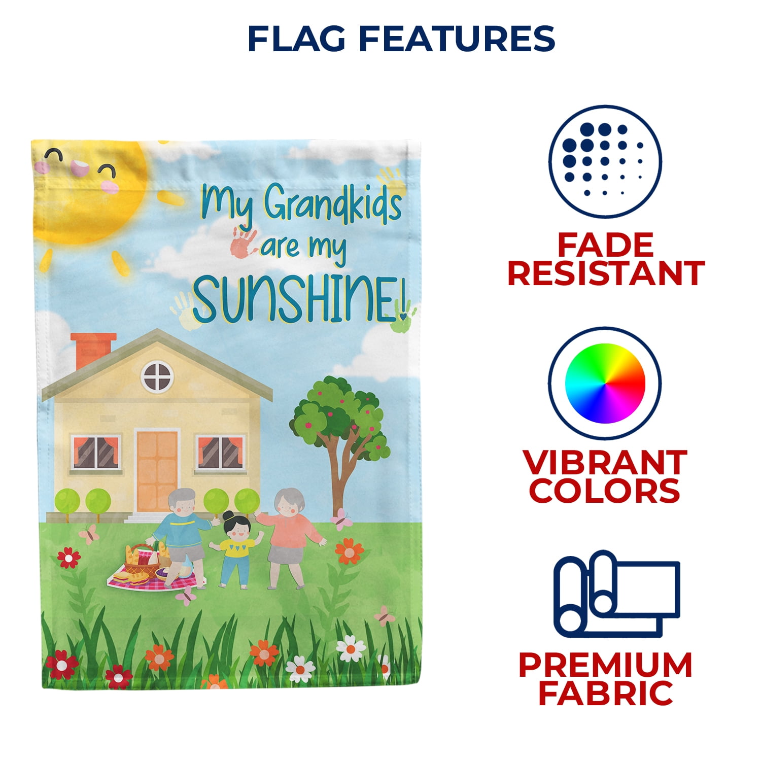 America Forever Grandkids Sunshine House Flag, 28 x 40 inches Double Sided, Heartwarming Family Decoration, Grandparent Gift Flag, Family Outdoor Flag for Yard and House