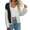 thumbnail image 2 of Women'S Color Block Open Front Cardigan Contrast Striped Chunky Cardigan Sweater Outerwear Coat Black XL, 2 of 9