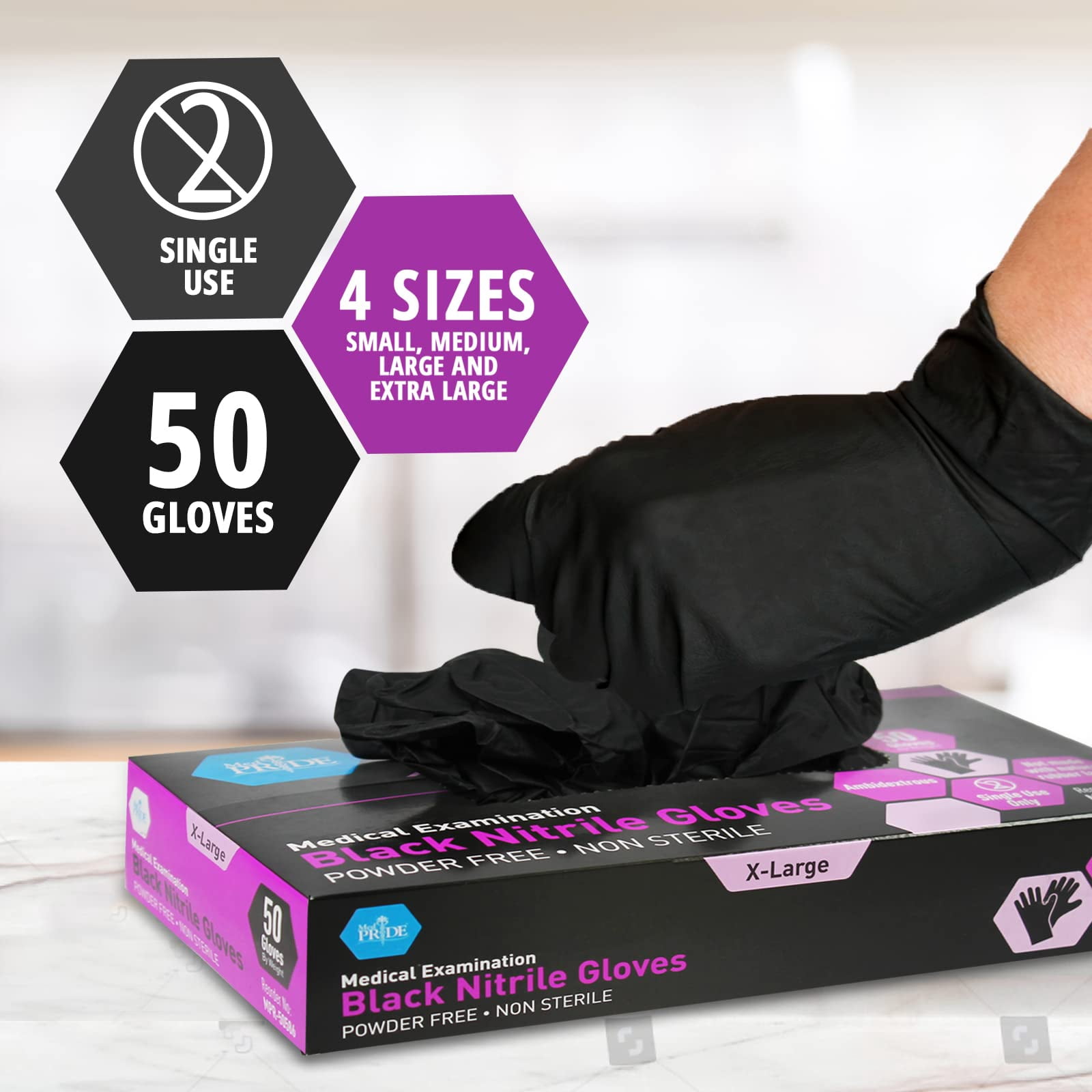 Med Pride Black Nitrile Disposable Gloves 4 Mil Thick, 1000 Count Nitrile Gloves Latex-Free, Powder-Free & Non-Sterile, Small