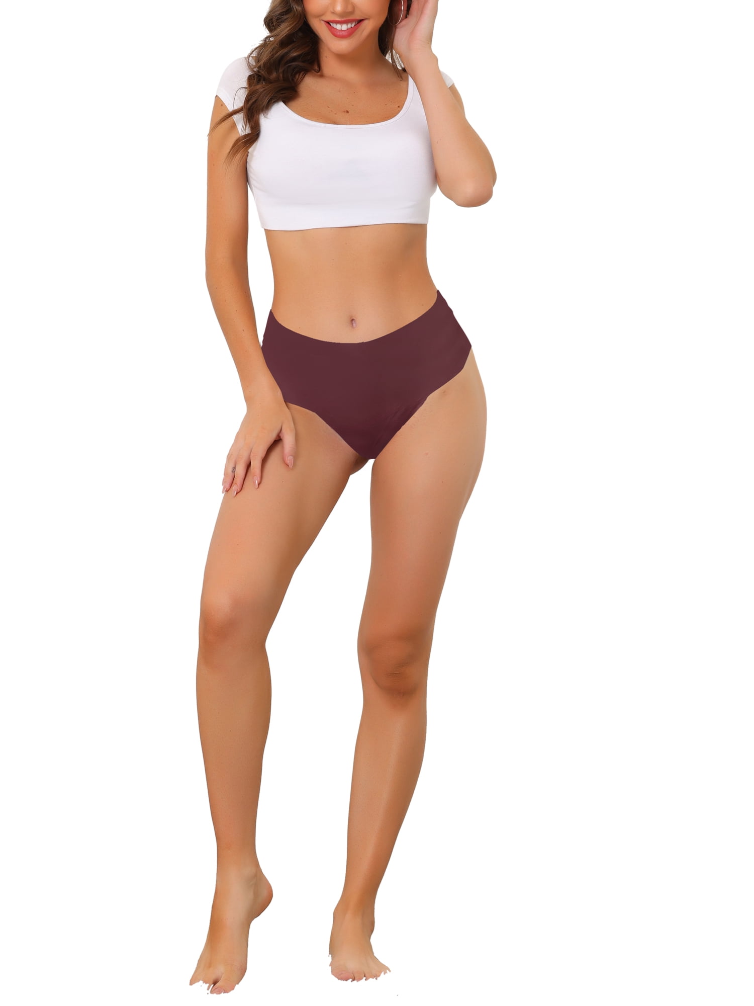 Unique Bargains Women's Tummy Control Breathable G-String Cheeky Thong XL Burgundy