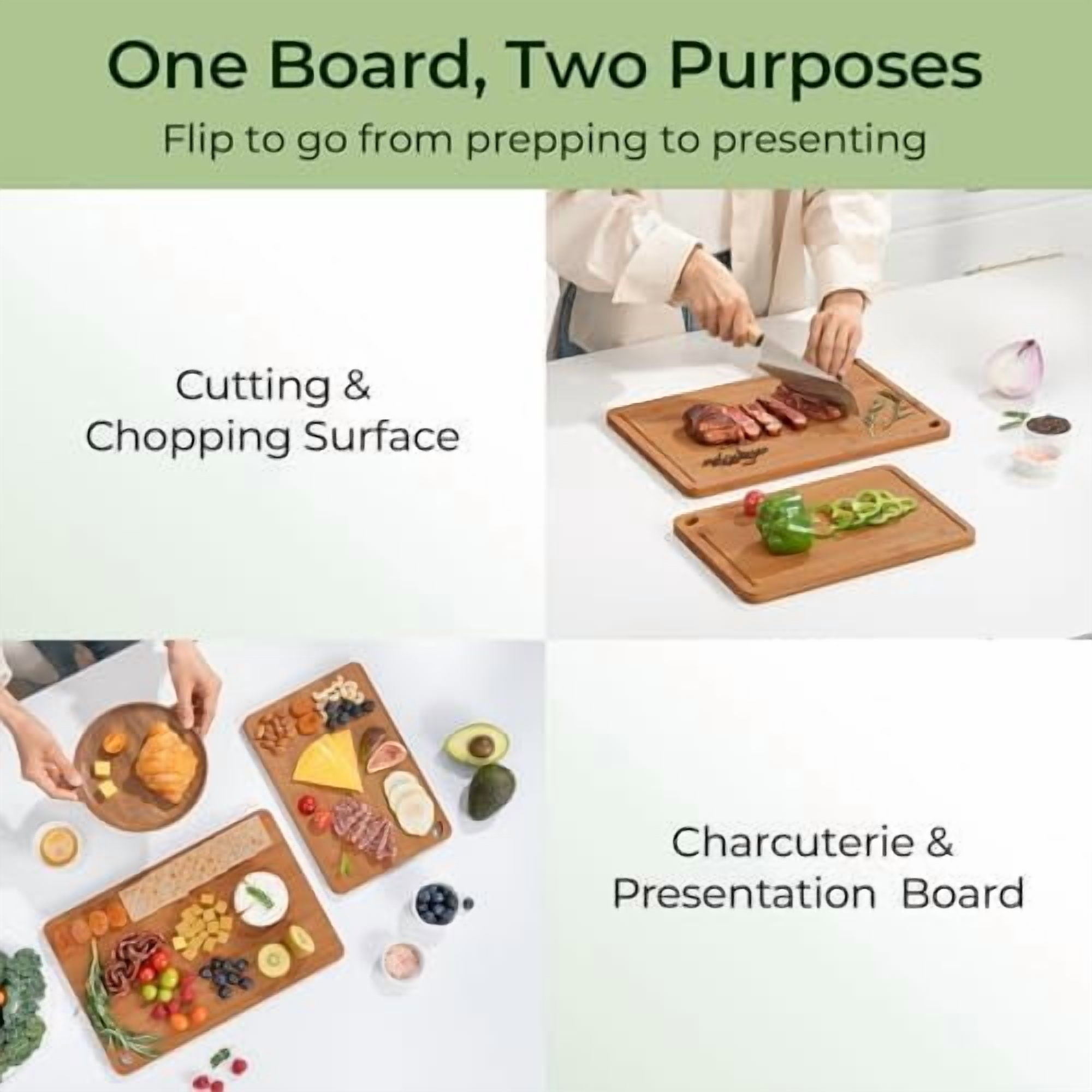 Butcher Block 2-Pcs Carbonized Bamboo Cutting Board Set With Juice Groove For Meal Prep & Cheese Serving - Ideal Kitchen Gift Set of 2 (M+L)