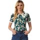 thumbnail image 1 of Blusa de manga corta floral bordada con encaje y cuello Peter Pan para mujer Verde Oscuro S, 1 of 5