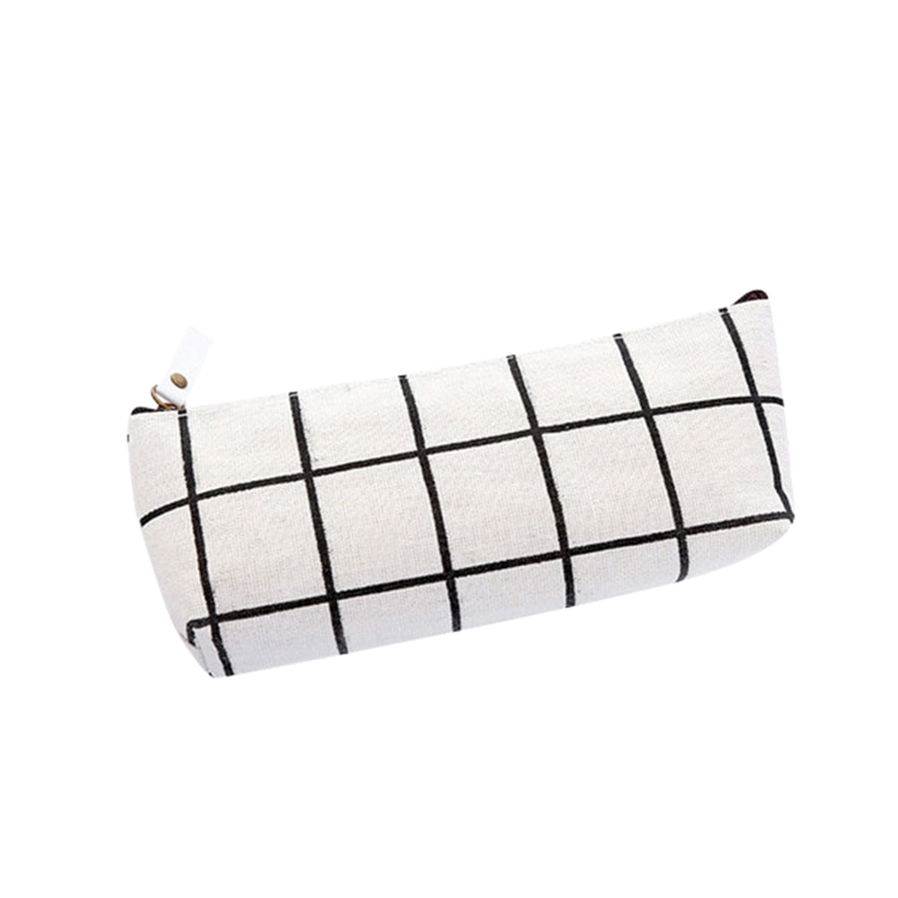 Trayknick Simple Striped Plaid Canvas School Pencil Case Stationery Storage Zipper Bag