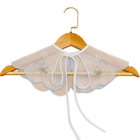 

Kid Emboridery Beads Detachable Collar Sheer Shawl Dickey Clollars Lace-Up