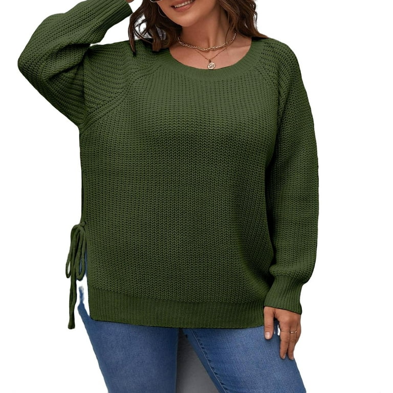 Regular Plain Plus Size Sweaters Long Sleeve Slight Stretch Dark Green Plus Size Sweaters Women s Plus Walmart