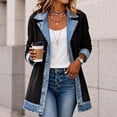 thumbnail image 3 of Women’s Denim Patchwork Cardigan Jacket Long Sleeve Button Down Lapel Casual Outerwear with Pockets, 3 of 5