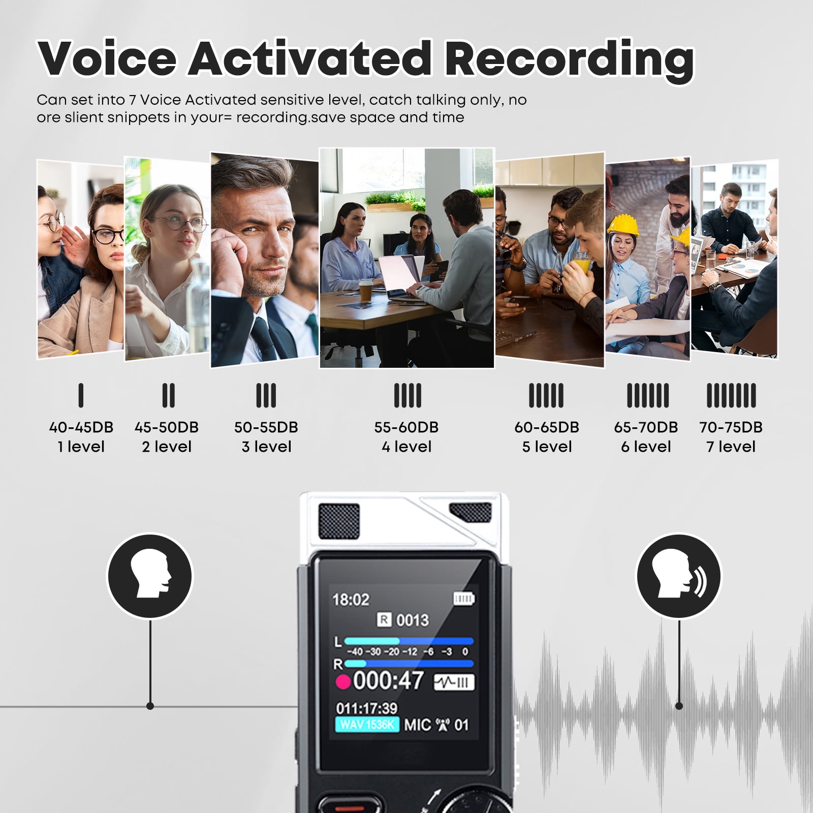 Professional 264GB WUCOTC Digital Voice Recorder - Voice Activated Recorder for Lectures Meetings - 18000 Hours Recording Device with Playback, MP3 Player, Password Protection, Variable Speed., Black
