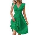 thumbnail image 2 of UPPADA Womens Summer V-Neck Ruffle Cap Sleeve Dress Casual Shift Mini Dress Summer Dresses A Line Smock Short Dress Green,L, 2 of 7