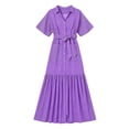 thumbnail image 4 of Xaqiouau Women Solid Color V Neck Short Sleeve Wrap Maxi Dress Waist Tie Front Slit Elegant Flowy Boho Chic Casual Vacation Daily Summer Dress Purple S, 4 of 5
