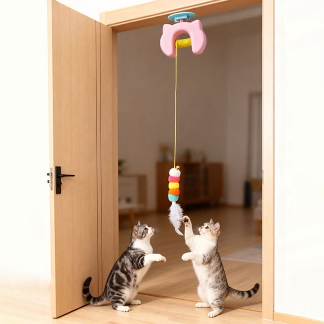 Fesfesfes Smart Electric Door-Hanging Cats Toy Automatic Lifting Yo-Yo Interactive Pet Toy USB Rechargeable Hands-Free Plaything for Indoor Kittens Boredom Relief